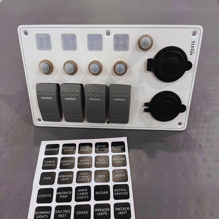 Aluminum Switch Panel with Cig. Light & USB Charger Sockets (White)