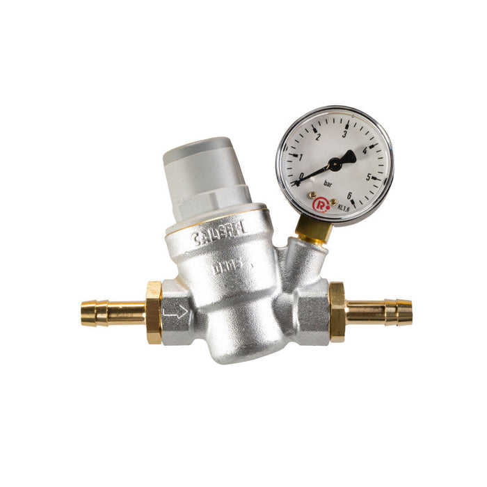 Adjustable Pressure Reducer with Gauge | 1–5.5 Bar Range + 2x Hose Nozzles (10mm)