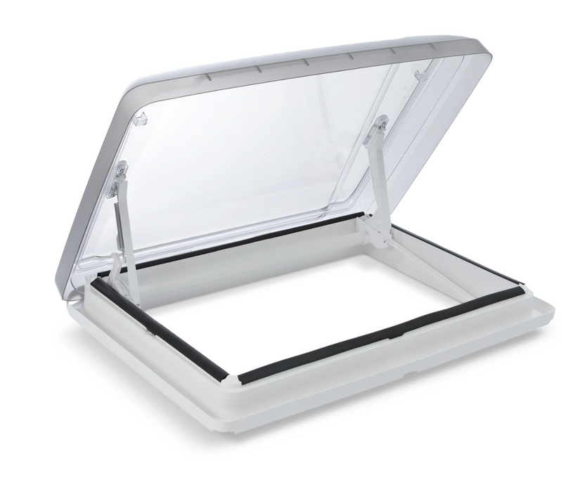 Roof hatch in white shows open