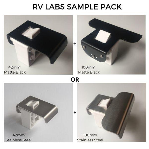 RV labs drawer latches in matte black and stainless steel