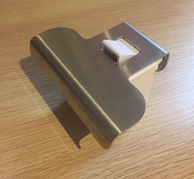 100mm stainless steel drawer latch on brown table